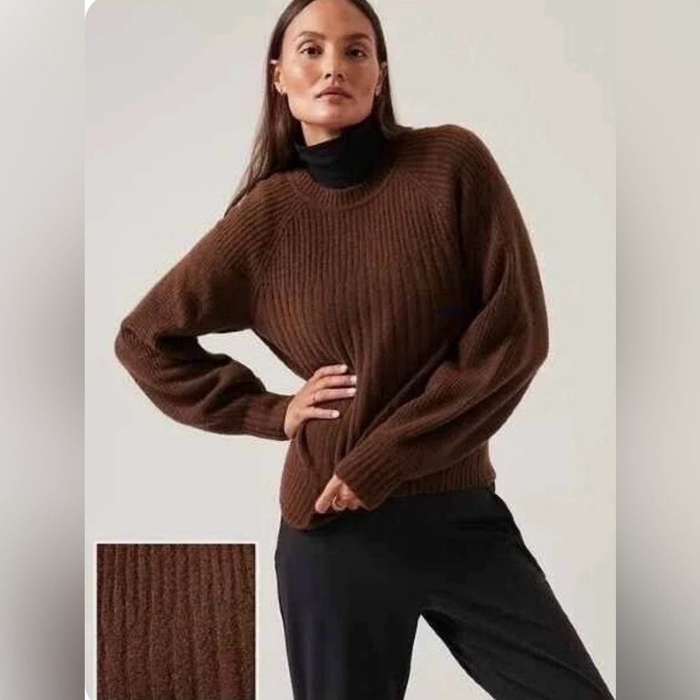 🆕 Athleta Layover Merino Wool Blend Crew Sweater, Chocolate, Size 3X